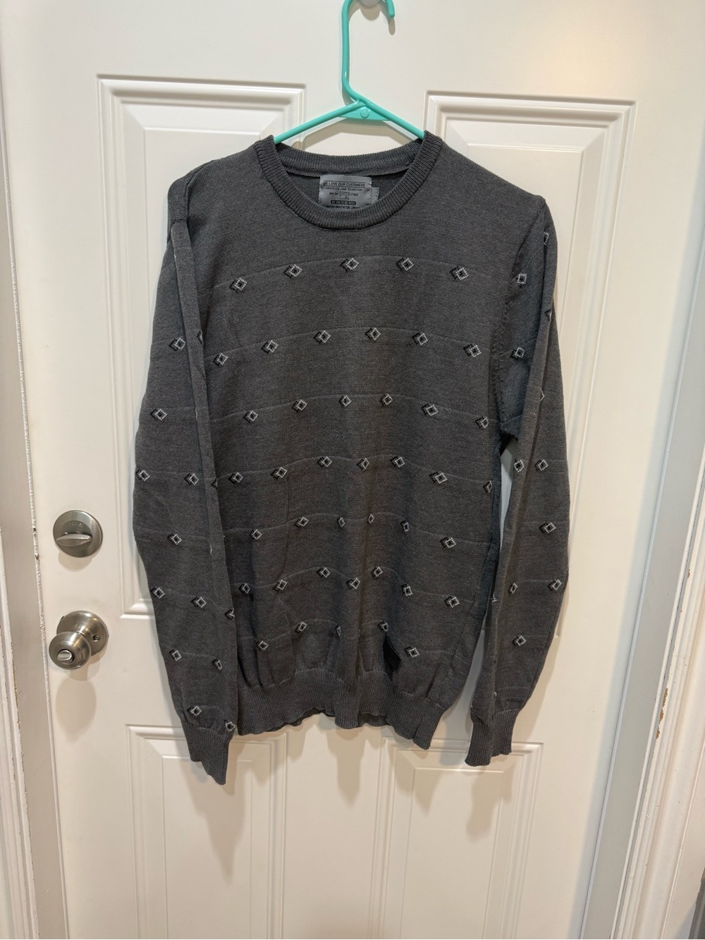 Men's Crewneck Sweater in Charcoal with Subtle Diamond Motif